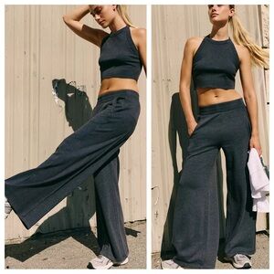 🆕 FP MOVEMENT Go To Set Wide Leg Joggers Sweatpants Bralette Top L BLACK NEW
